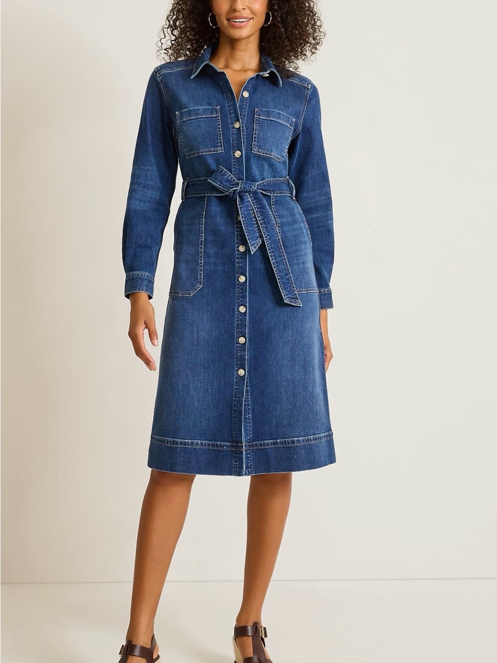 Tommy Bahama Indigo Denim Midi Shirt Dress Medium M Button Front Utility Dress - Picture 1 of 7